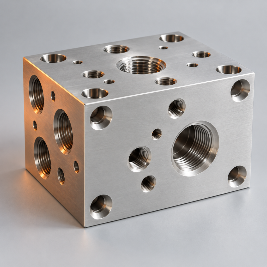 AI concept illustration: Machined Manifold Block